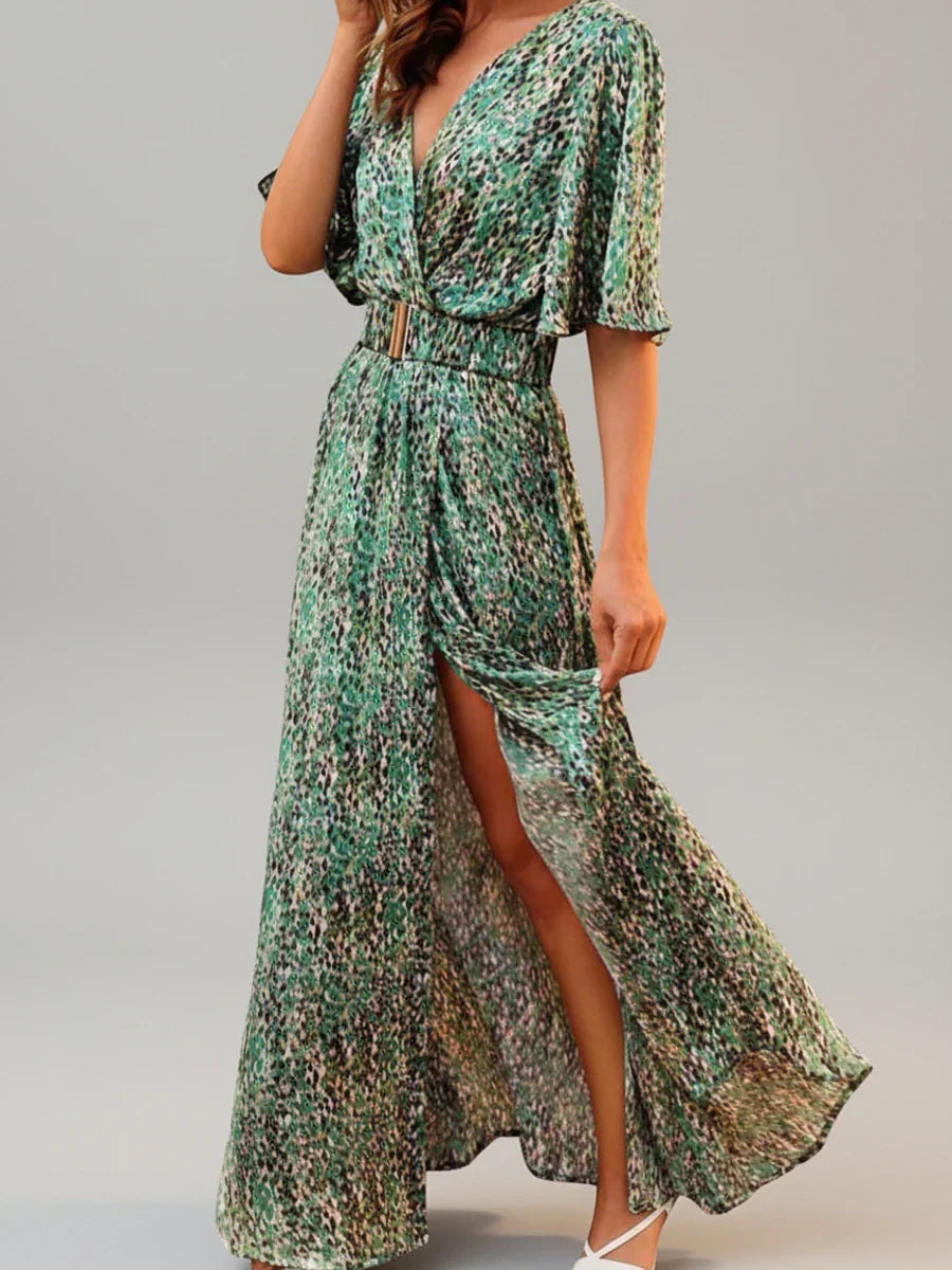 Women's wrap maxi dress with a V-neckline