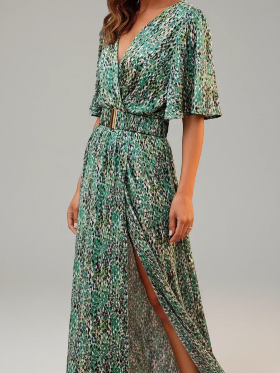 Women's wrap maxi dress with a V-neckline