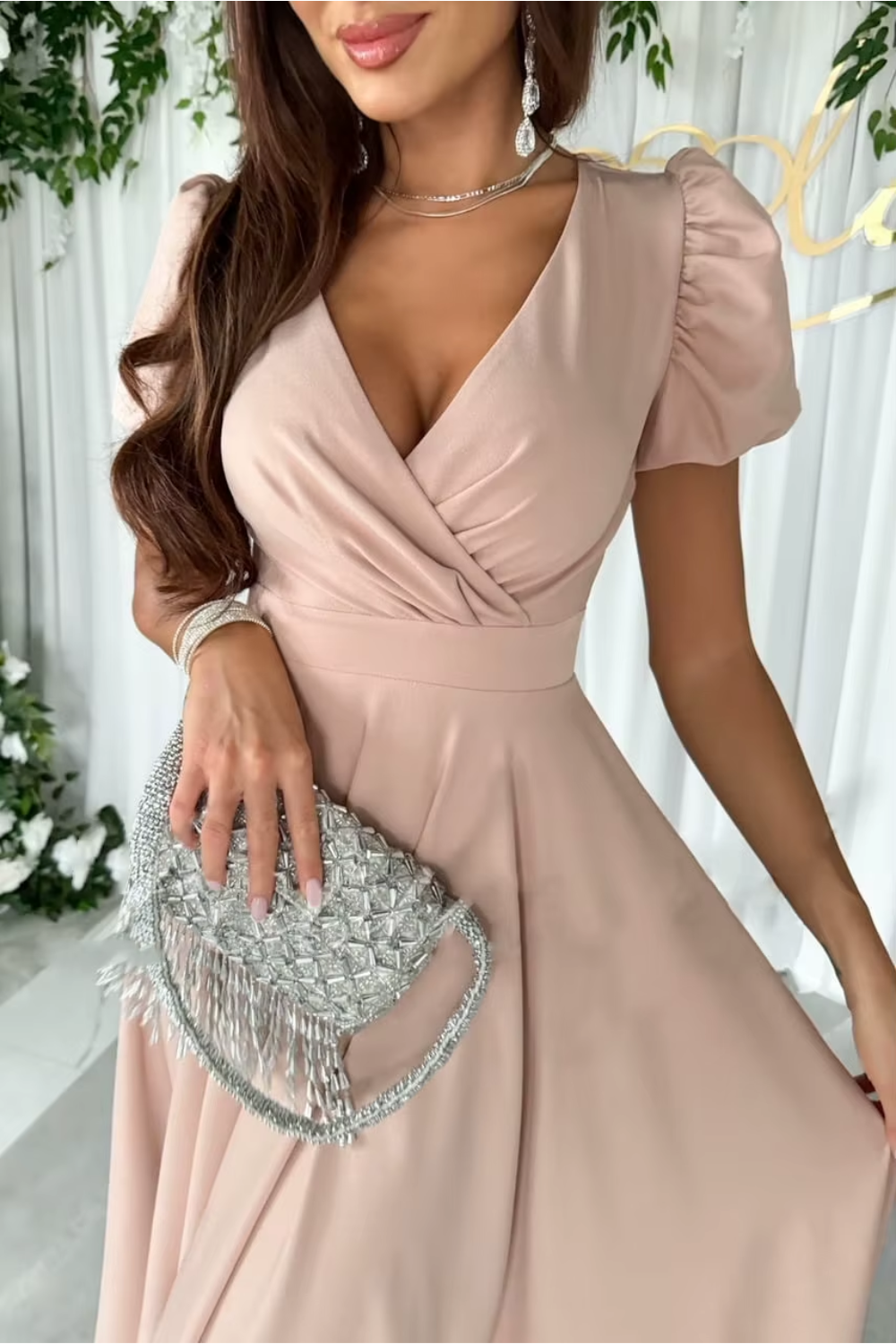 Women's midi dress with a V-neckline
