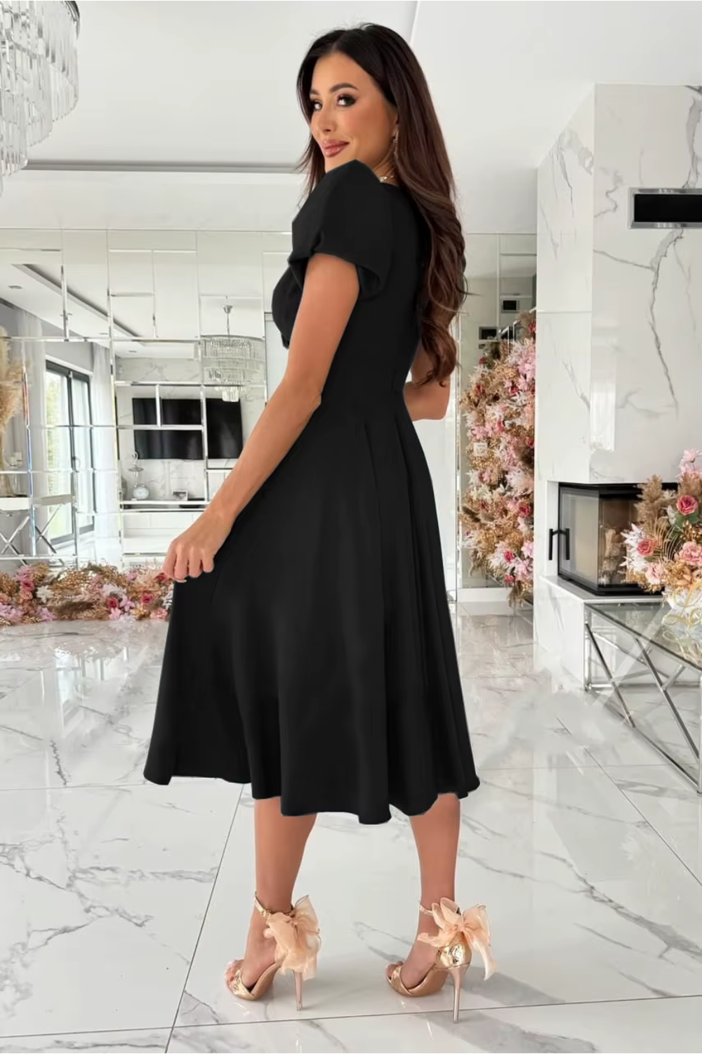 Women's midi dress with a V-neckline