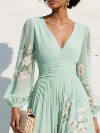 Women's A-line midi dress with a V-neckline