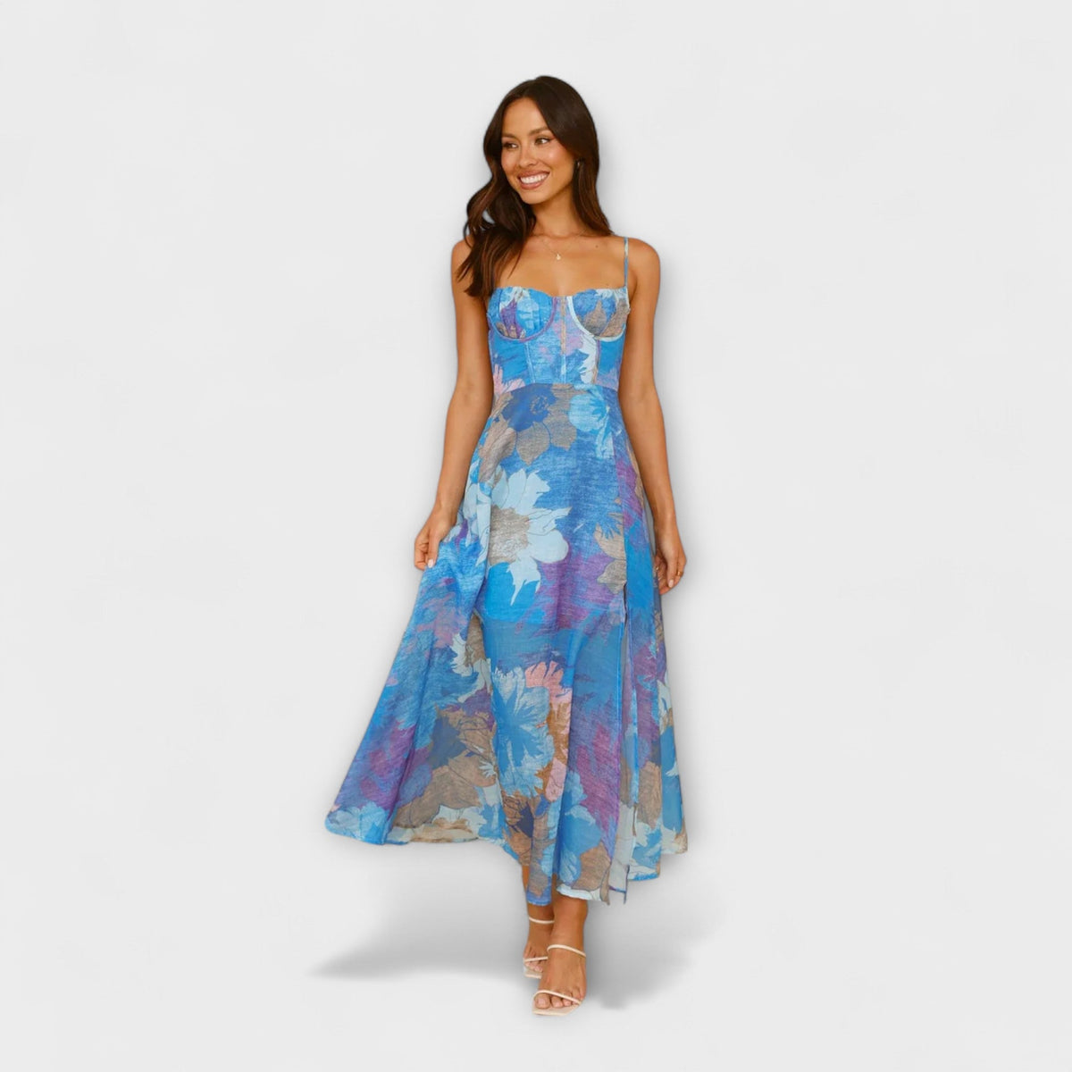 Blue floral-print dress