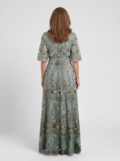 Maxi floral dress with a V-neckline