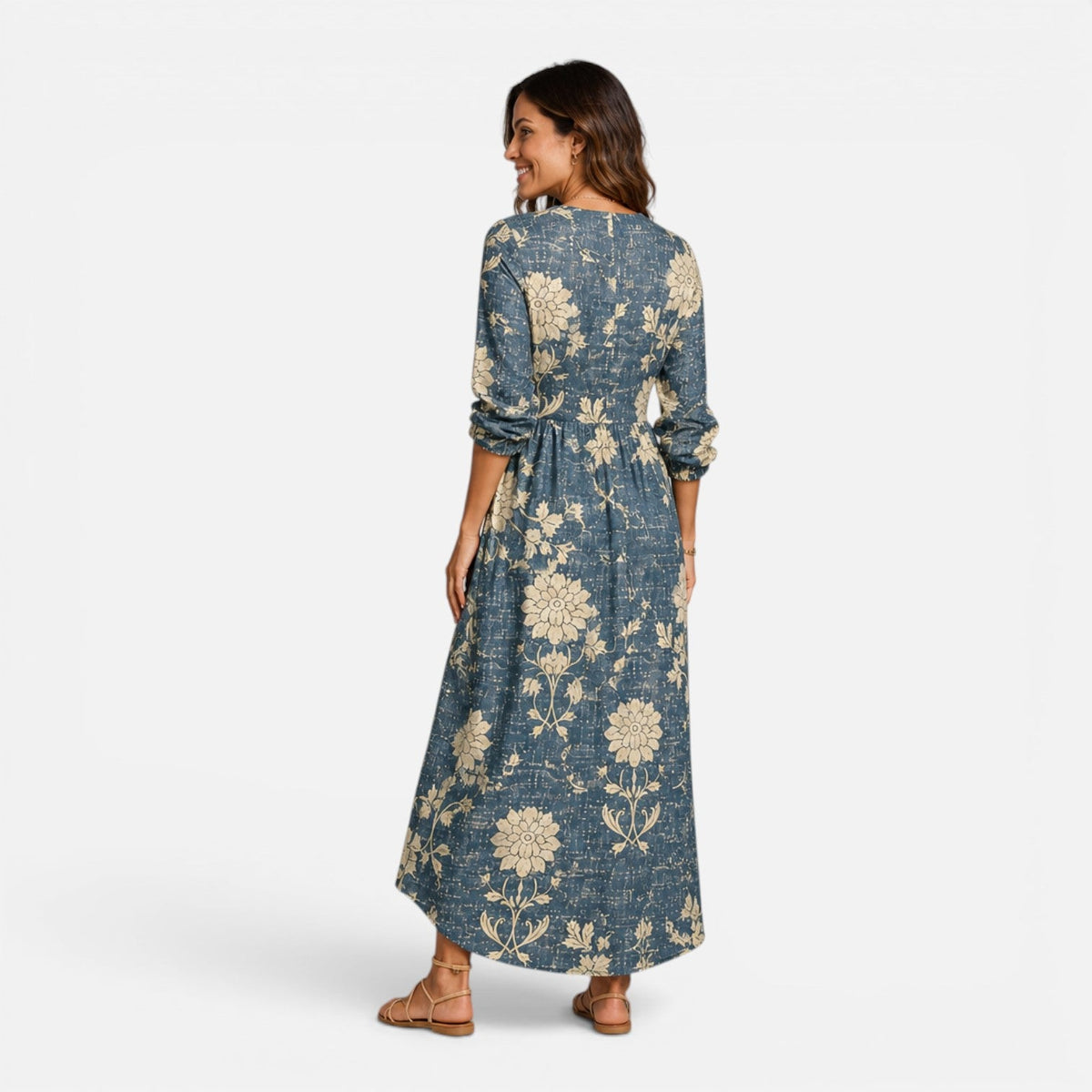 Women's maxi floral dress with a V-neckline