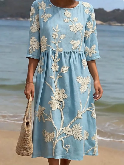 Women's midi dress with a round neckline