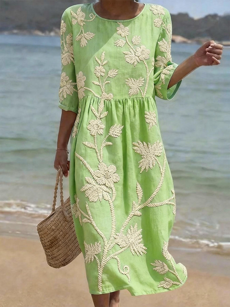 Women's midi dress with a round neckline