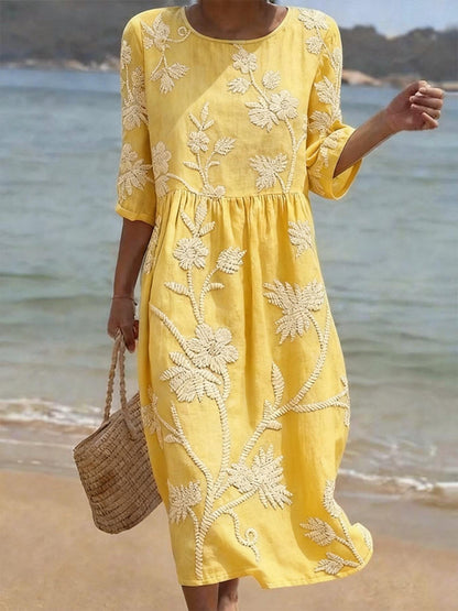 Women's midi dress with a round neckline