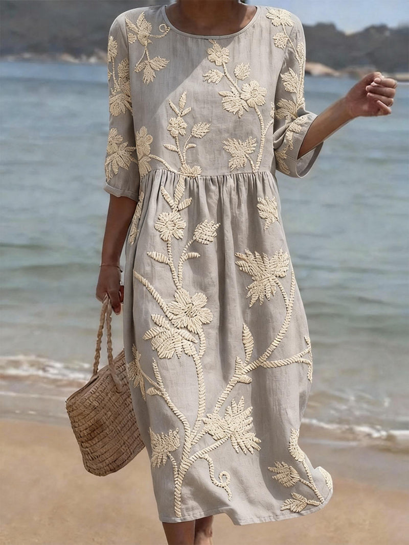 Women's midi dress with a round neckline