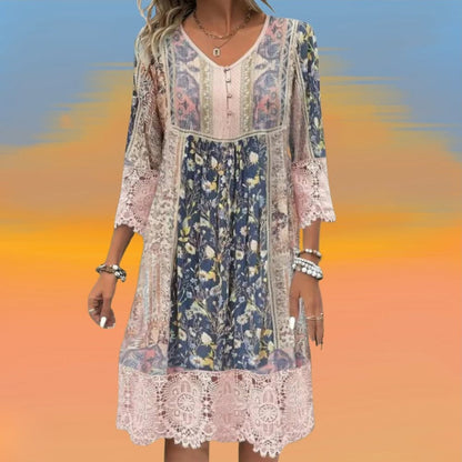 Floral dress with a round neckline