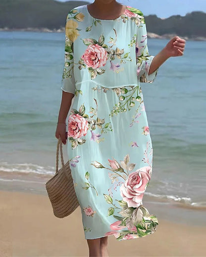 Midi dress with a round neckline