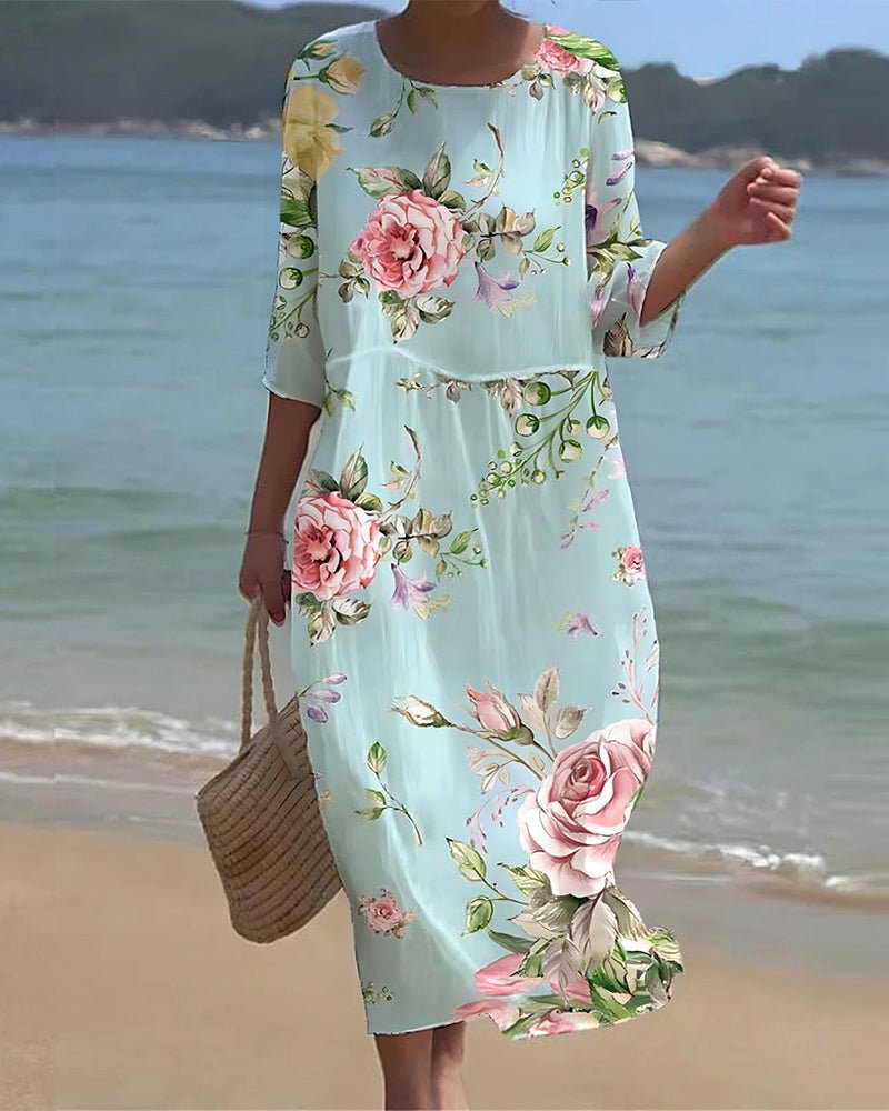 Midi dress with a round neckline