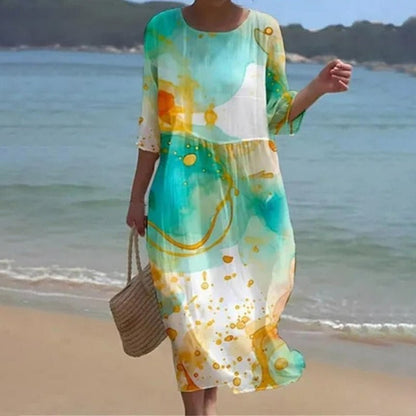 Midi dress with a round neckline