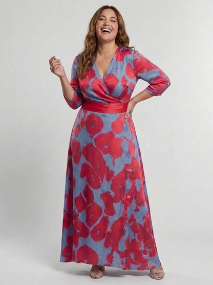 Maxi floral dress with a V-neckline