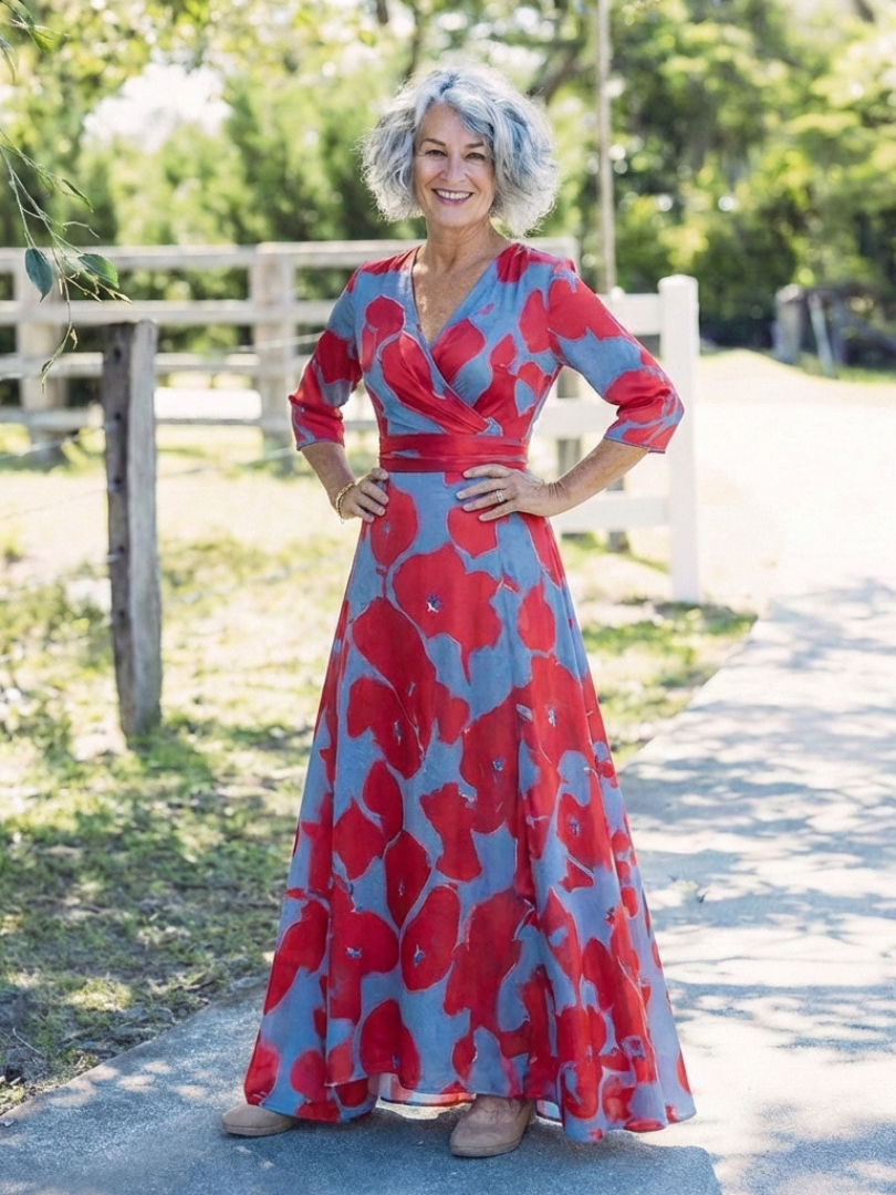 Maxi floral dress with a V-neckline