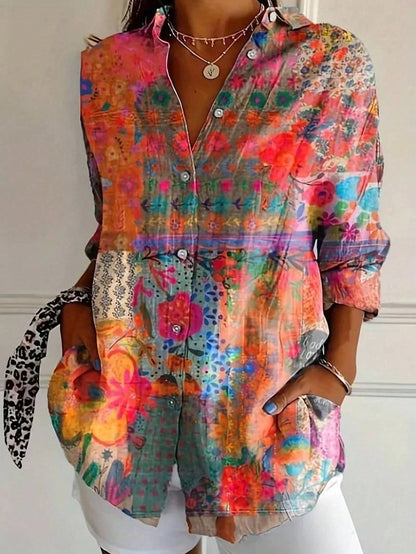 Blouse Women's | Abstract Print & Long Sleeve Button-Front