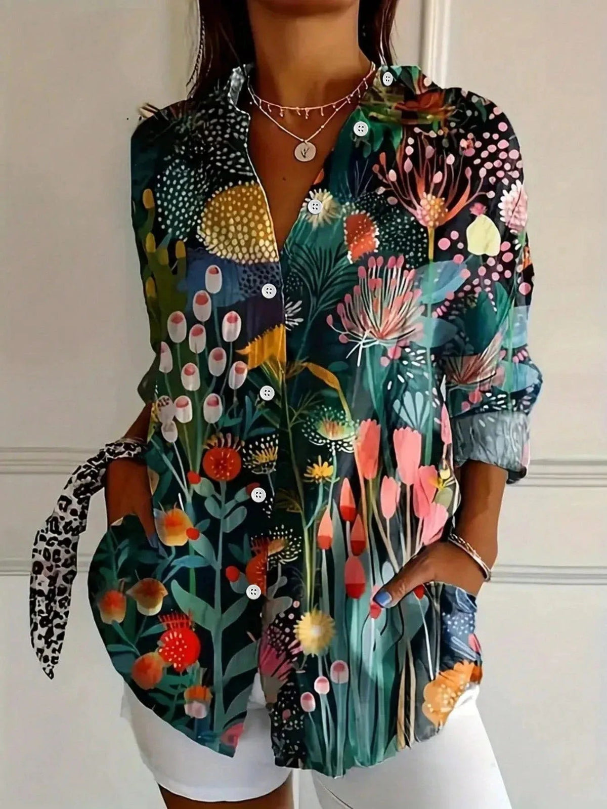 Blouse Women's | Abstract Print & Long Sleeve Button-Front