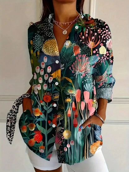 Blouse Women's | Abstract Print & Long Sleeve Button-Front
