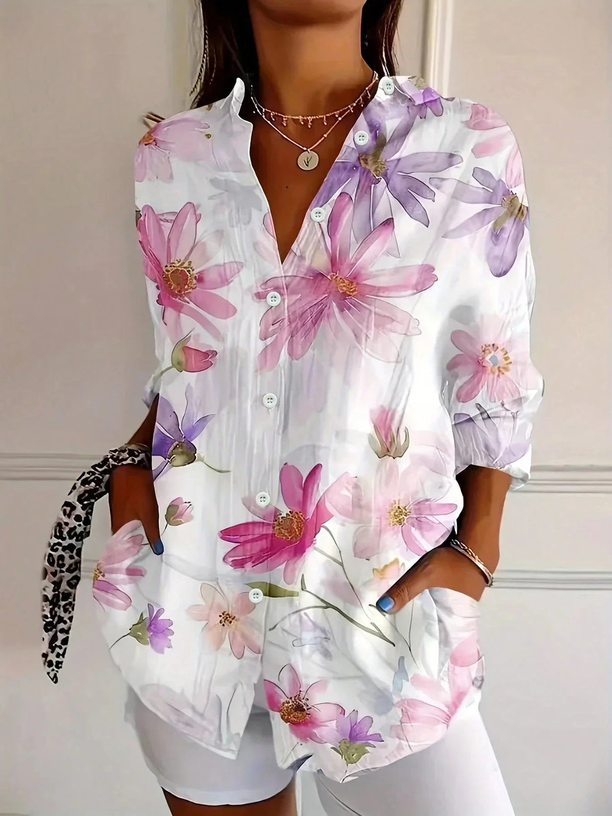 Blouse Women's | Abstract Print & Long Sleeve Button-Front