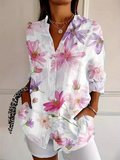 Blouse Women's | Abstract Print & Long Sleeve Button-Front