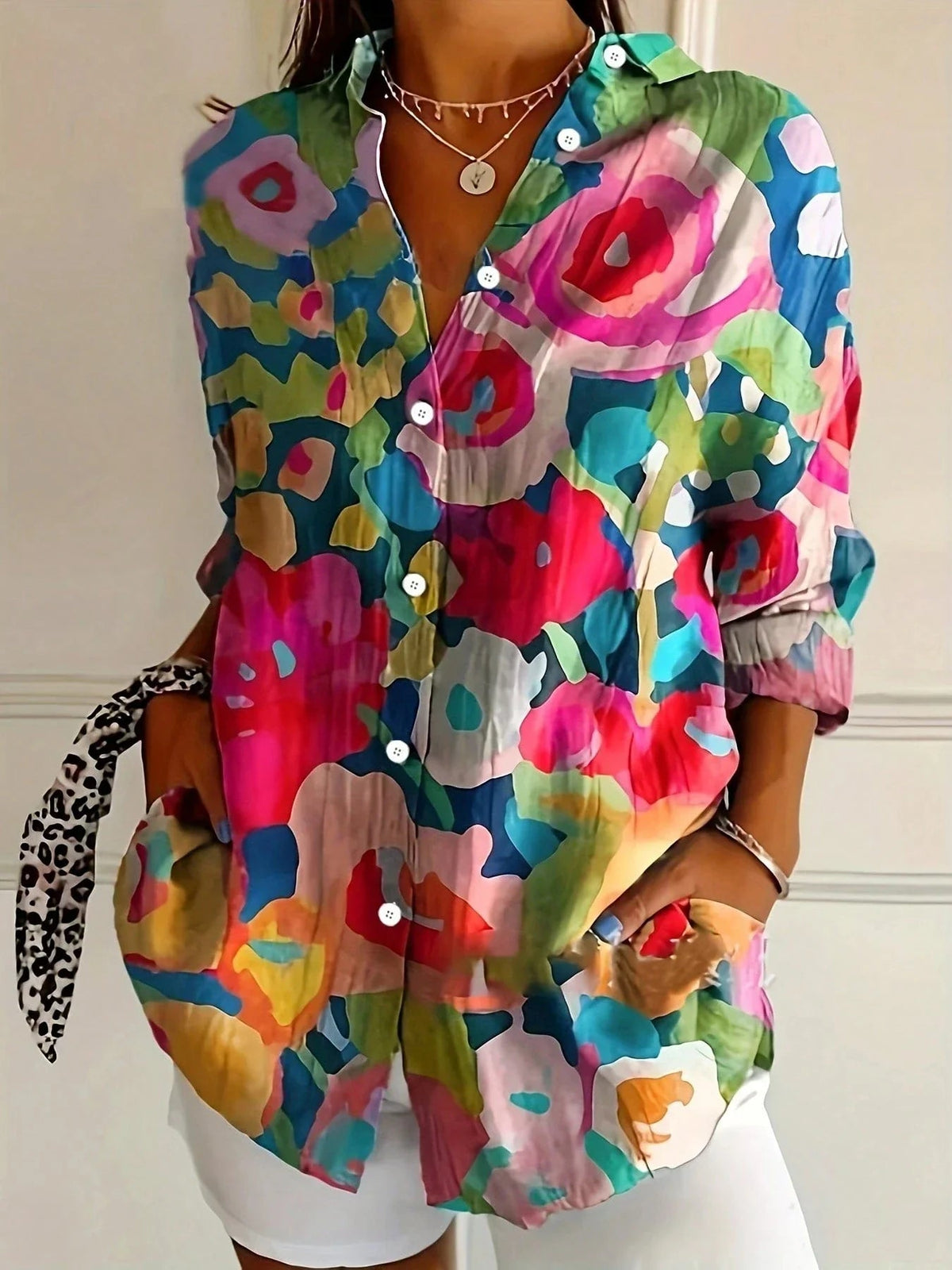 Blouse Women's | Abstract Print & Long Sleeve Button-Front