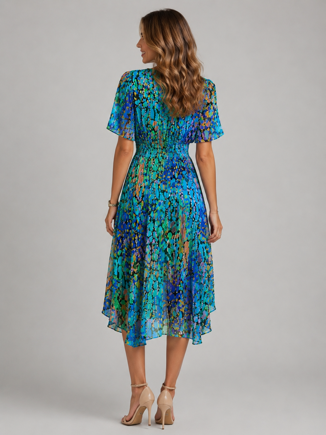 Women's midi dress with a V-neckline