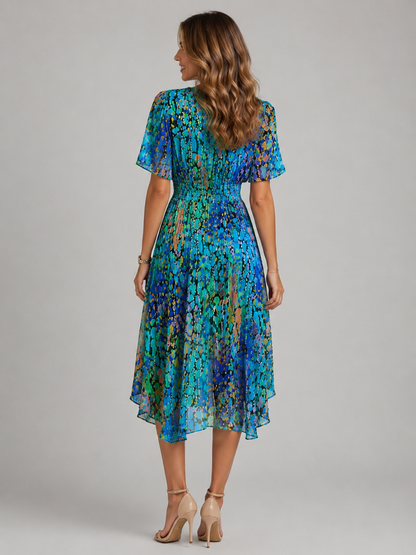 Women's midi dress with a V-neckline