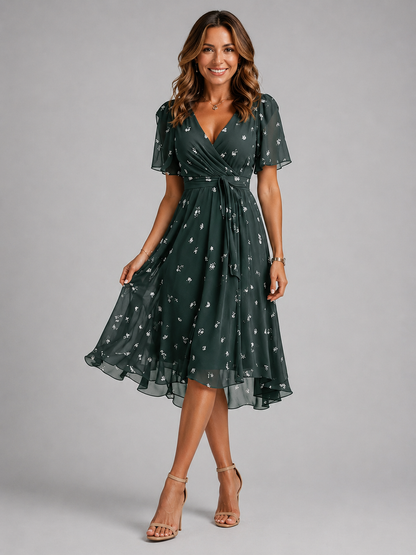Women's midi dress with a V-neckline