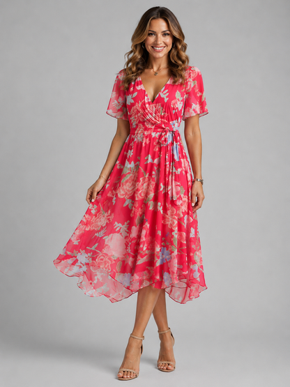 Women's midi dress with a V-neckline