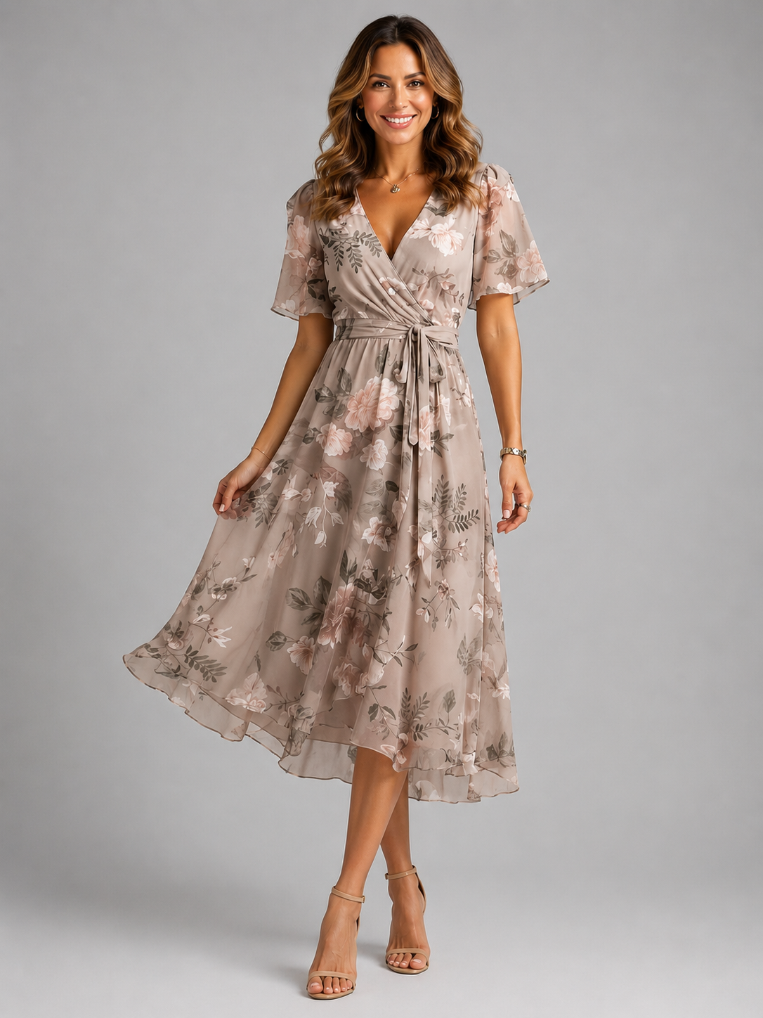 Women's midi dress with a V-neckline
