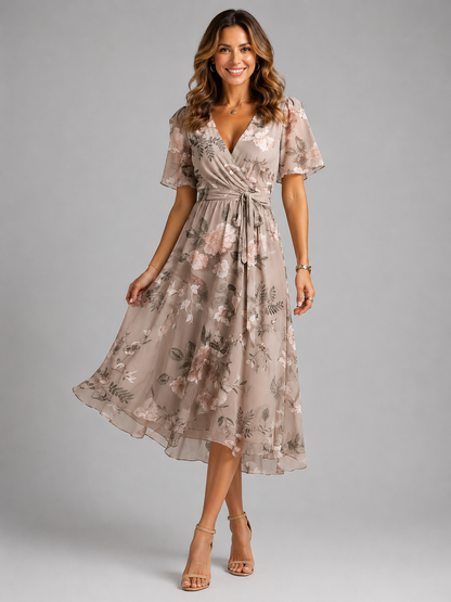 Women's midi dress with a V-neckline