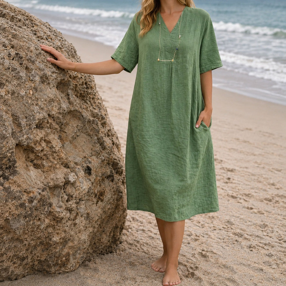 Midi dress with a V-neckline
