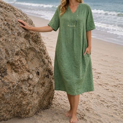 Midi dress with a V-neckline