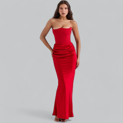 Velvet Strapless Corset Maxi Dress for Special Occasions