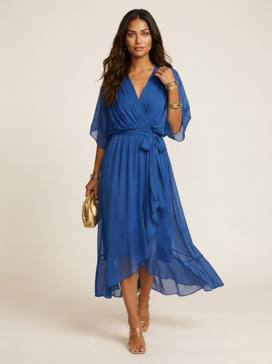 Women's wrap midi dress with a V-neckline