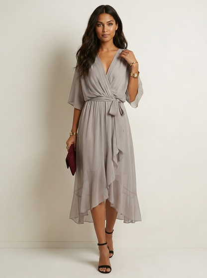 Women's wrap midi dress with a V-neckline