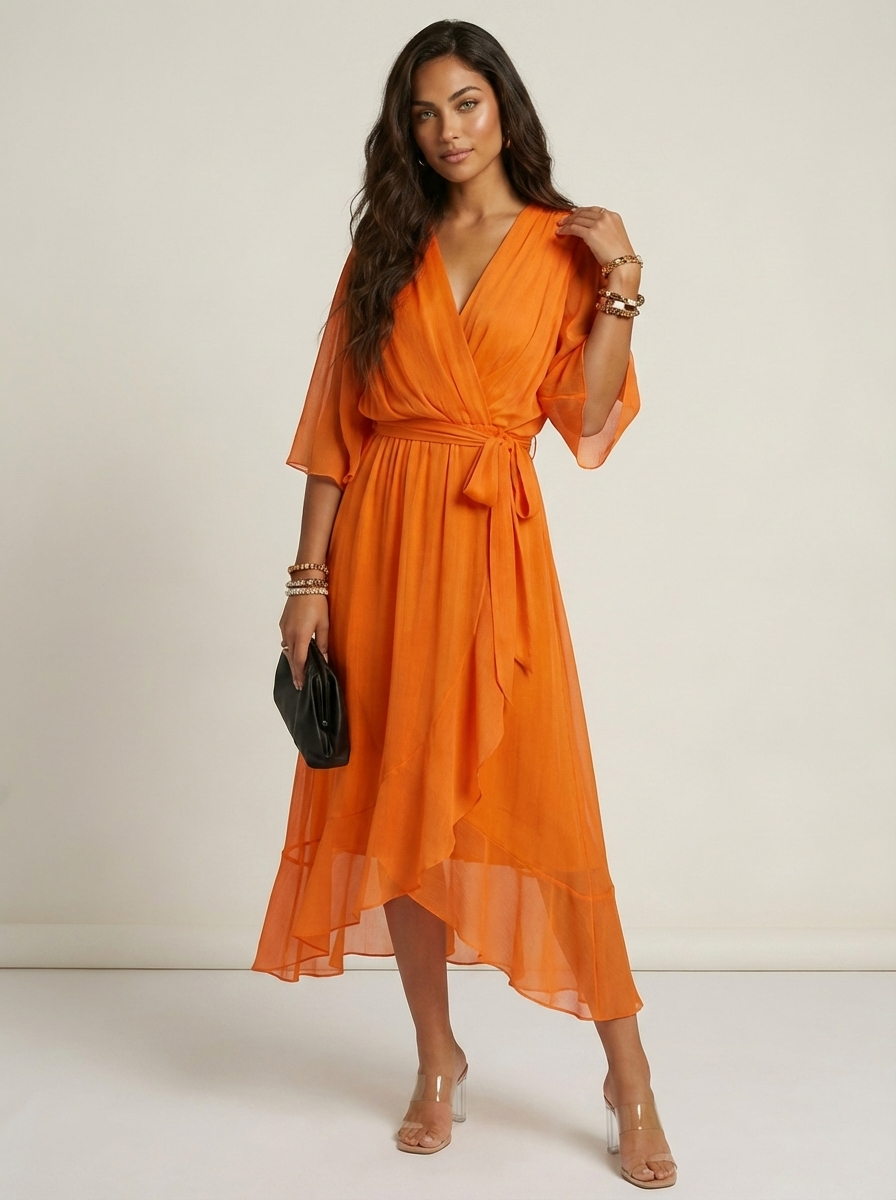 Women's wrap midi dress with a V-neckline