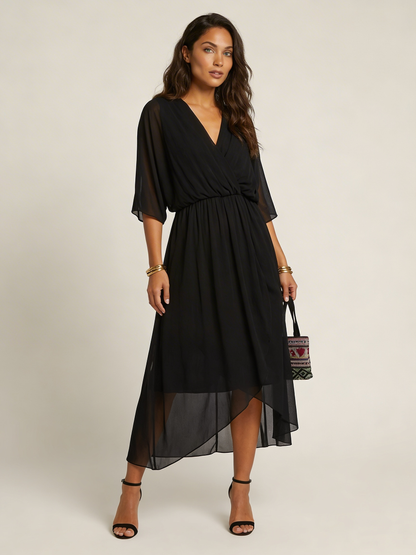 Women's wrap midi dress with a V-neckline
