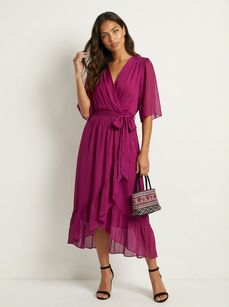 Women's wrap midi dress with a V-neckline