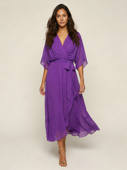 Women's wrap midi dress with a V-neckline