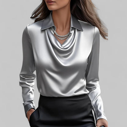 Women's long-sleeve blouse with a draped neckline