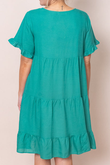 Tiered knee-length dress with pockets
