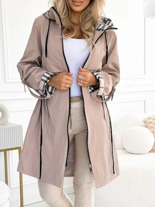 Women's Hooded Waterproof Windproof Zip Coat Lightweight Tailored Fit Rain Jacket Ladies Outdoor Commuter Winter All-Weather Coat