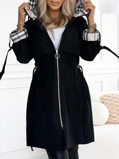 Women's Hooded Waterproof Windproof Zip Coat Lightweight Tailored Fit Rain Jacket Ladies Outdoor Commuter Winter All-Weather Coat