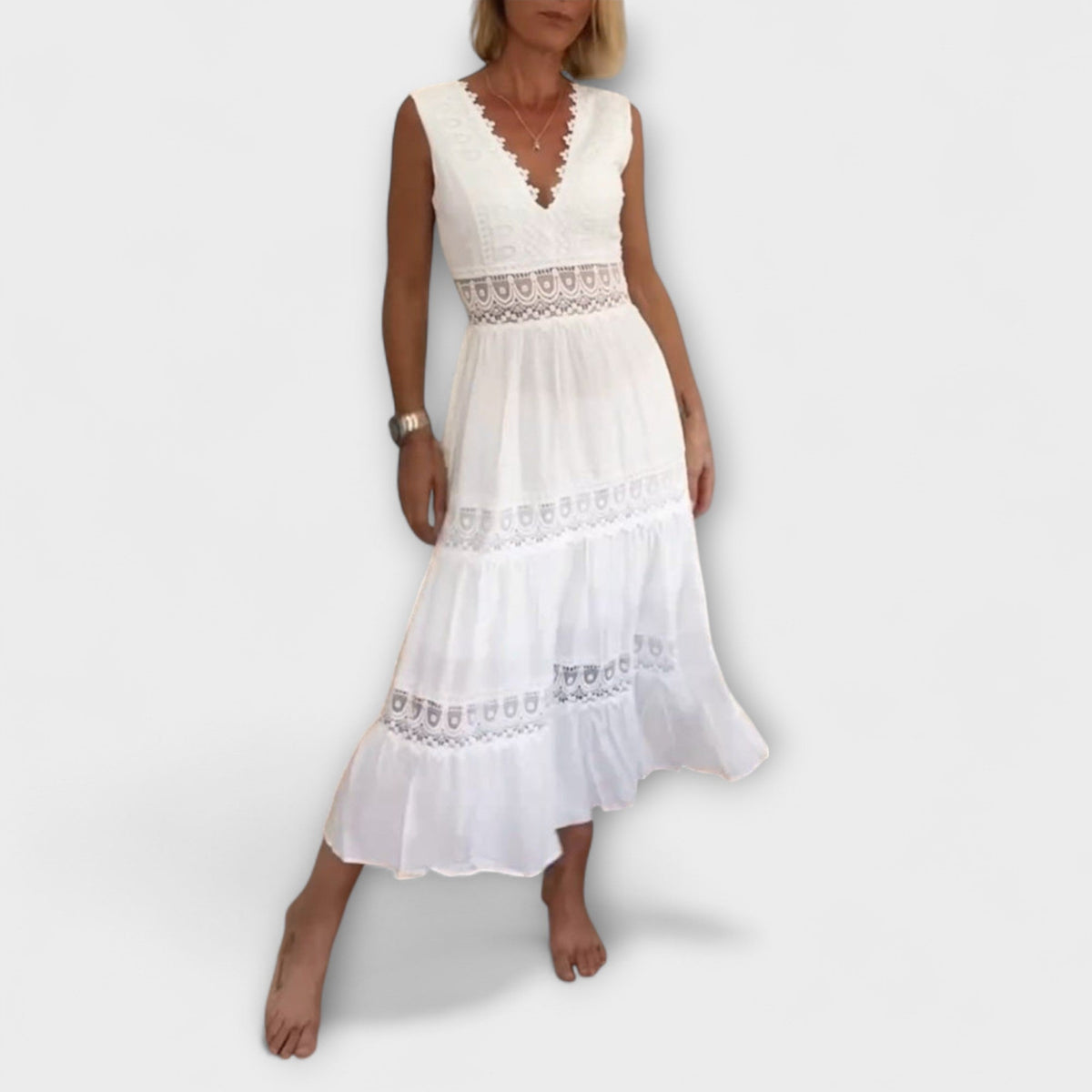 Aurélie - Chic V-Neck Lace Evening Dress