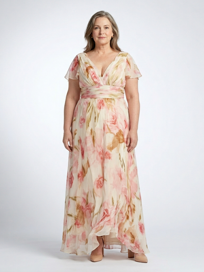 Maxi floral dress with a V-neckline