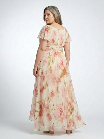 Maxi floral dress with a V-neckline