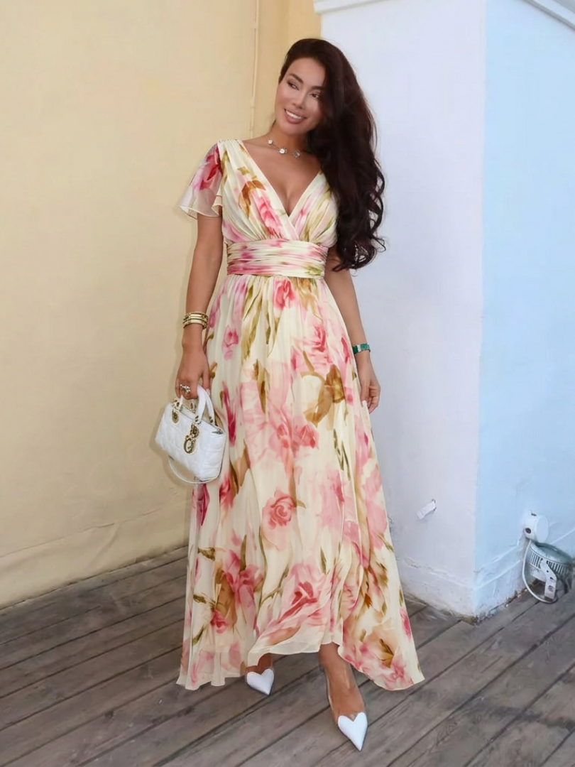 Maxi floral dress with a V-neckline
