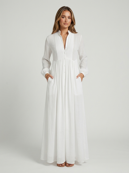 Women's maxi long-sleeve dress with a button front