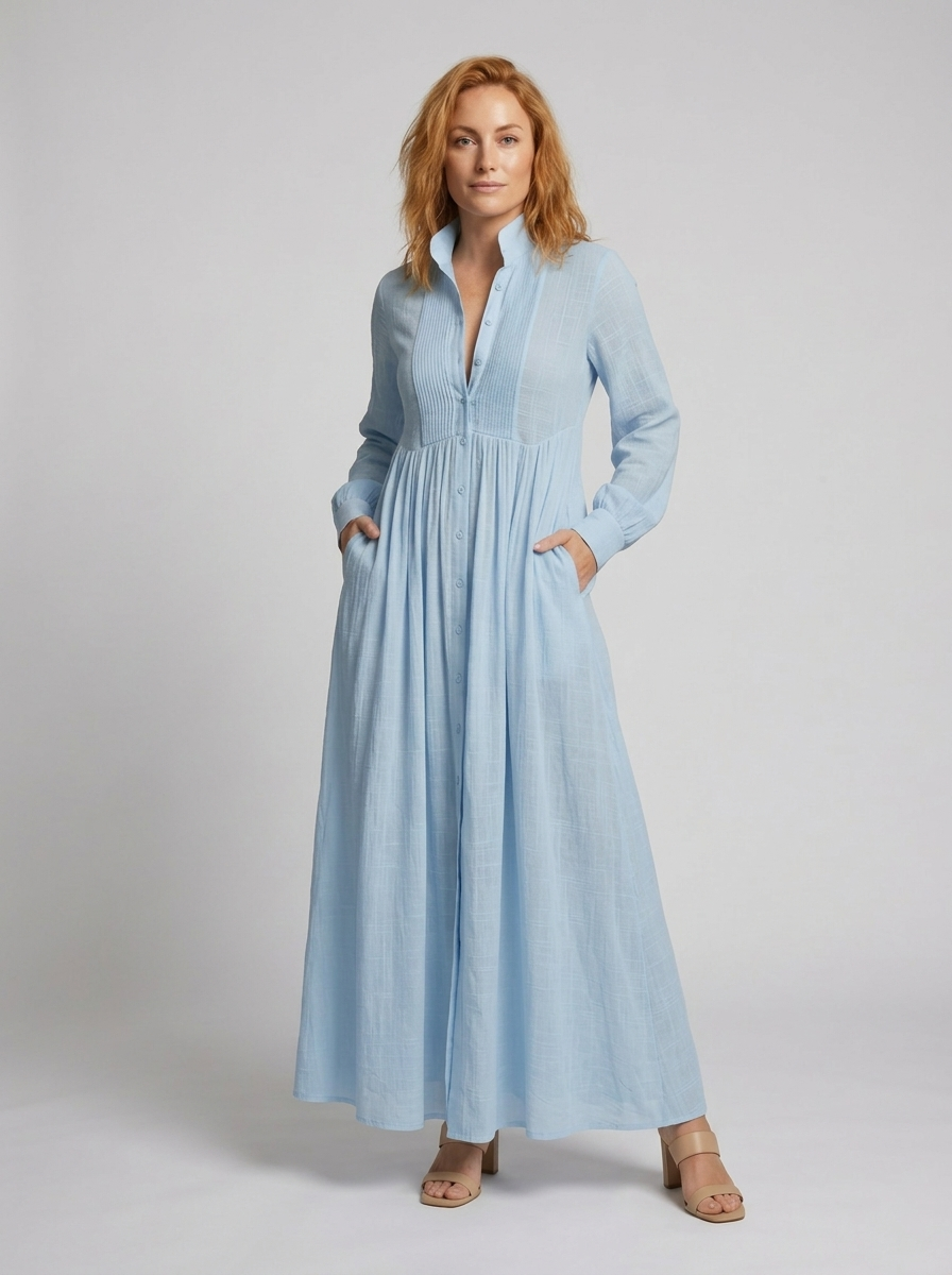 Women's maxi long-sleeve dress with a button front