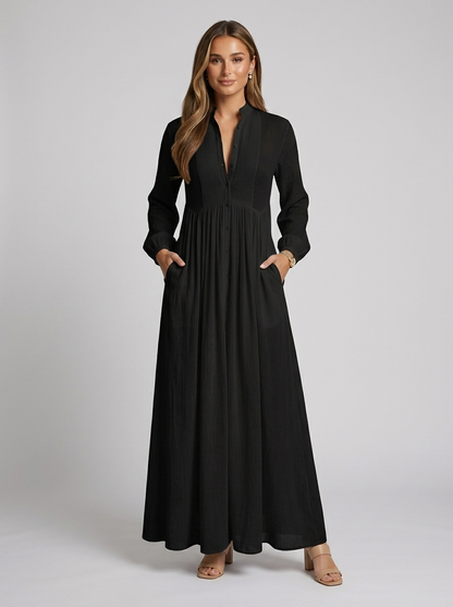 Women's maxi long-sleeve dress with a button front